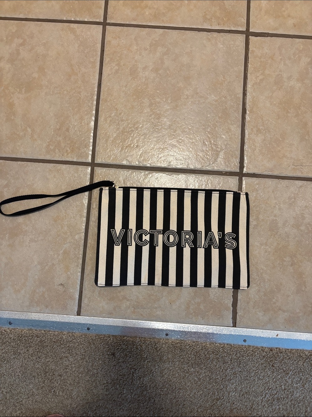 Victoria's Secret Black and White Striped Wristlet Pouch